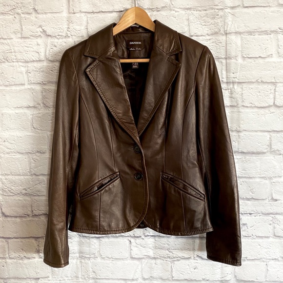 DANIER Dark Brown Italian Leather Blazer Jacket